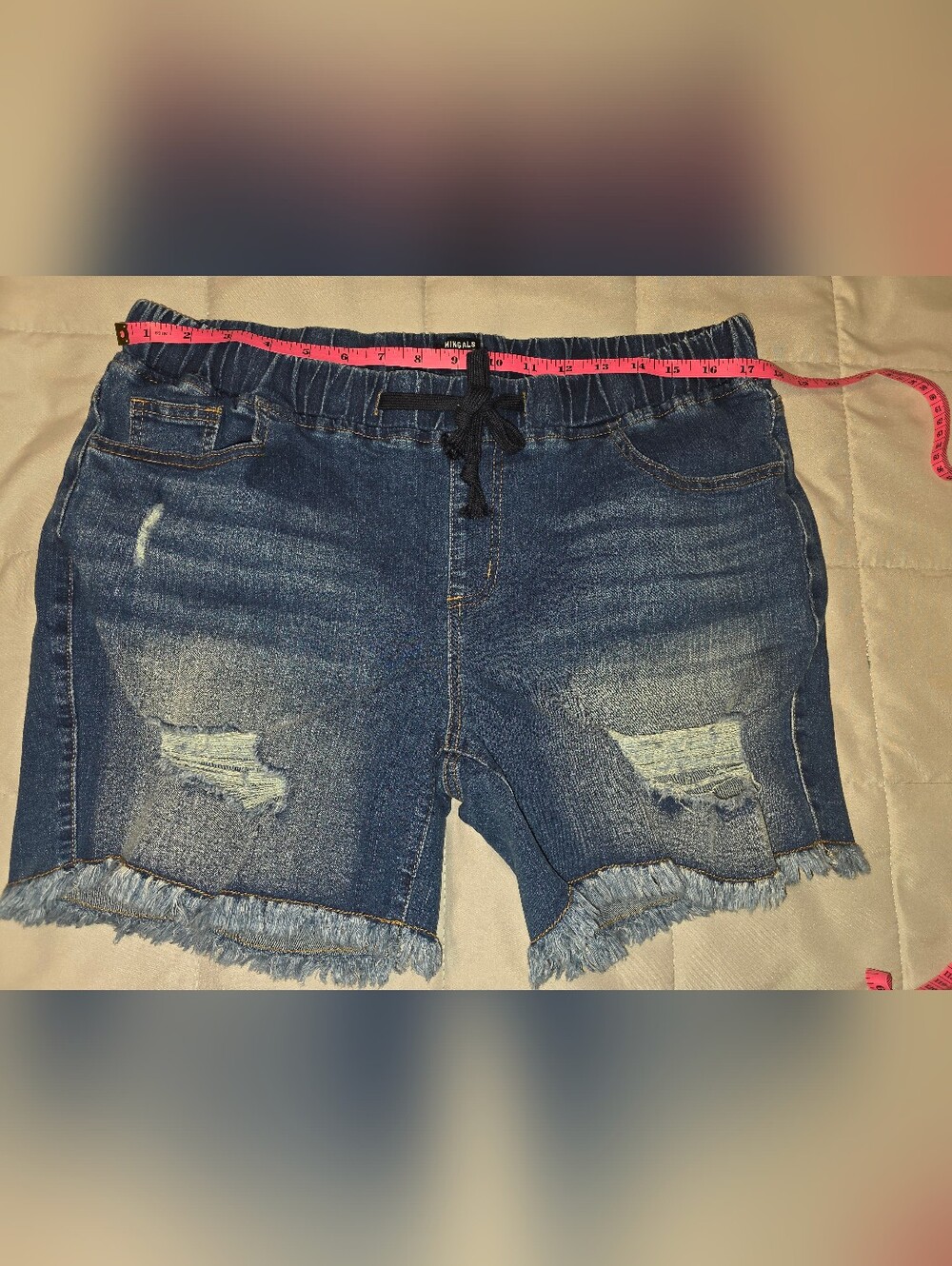 Flamingals Elastic Tie Waist Distressed Jean Shorts, Sz 2XL